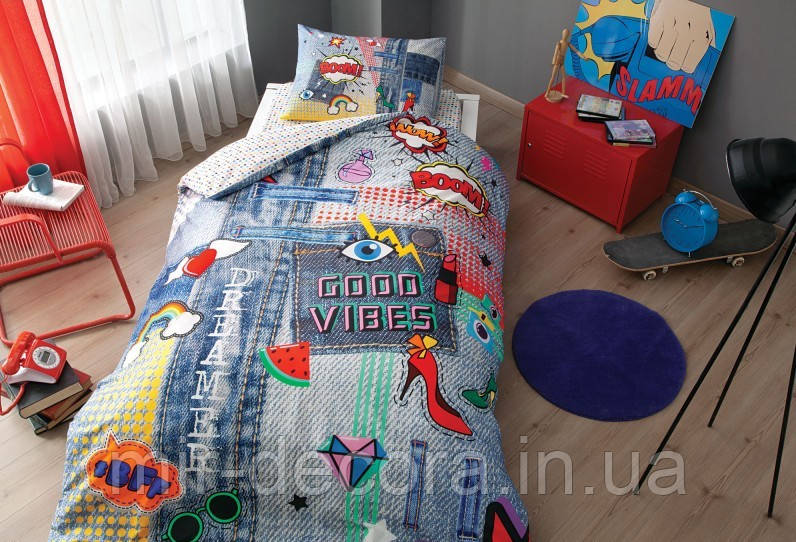 Постільна білизна Tac Ranforce Teen Good Vibes полуторна - Зображення 2