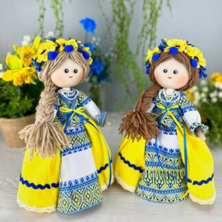 Інтер'єрна лялечка ручної роботи, подарунок "Україночка у жовто-синьому"